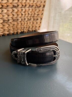 Brighton Black Leather Belt with Decorative Silver Buckle